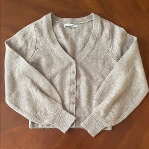 Abercrombie & Fitch Taupe (Grayish Brown) Cropped Button-Up Cardigan Sweater
